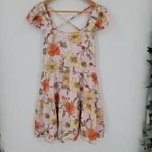 NWT Tiered Floral Mini Dress Milkmaid Bloomcore Summer Wedding Guest Cruise Sz M